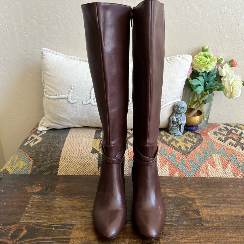 Ralph Lauren ELBERTA Leather Ankle Strap Tall Heeled Boots US8 (Black sold) - Picture 4 of 11